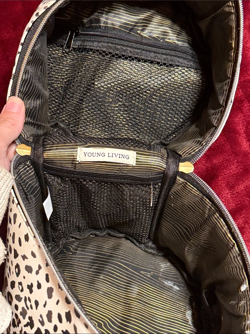 Young Living Leopard Print Cosmetic Case in White, Black, Brown
